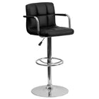 Flash Furniture – Tabouret de bar ajustable en vinyle matelassé noir avec pied et accoudoirs chromés (CH102029BK)-Dossier mi-hauteur