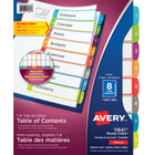 Avery − Intercalaires Ready Index 1 à 8 avec table des matières pour imprimantes laser et jet d’encre – 8 onglets – multicolores-Index