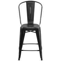 Flash Furniture – Tabouret de comptoir de 24 po avec dossier, pour intérieur, métal vieilli, noir (ET353424BK)-Tabouret de comptoir de style bistro