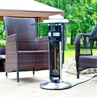 ENER-G+ - Table de bistro chauffante infrarouge HEA-14756LED-Une table chauffante de style bistro unique avec du verre trempé et des lumières à DEL bleu clair