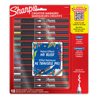 Marqueurs créatifs Sharpie - acryliques à base d’eau - pointe pinceau - couleurs assorties - paquet de 12-Marqueurs créatifs avec une encre semblable à la peinture qui ne passe pas à travers le papier