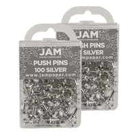 JAM Paper – Punaises, argent brillant, 2 paquets de 100, total de 200 (222419054a)-Plastique argenté avec pointe métallique