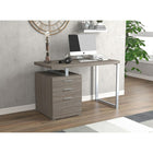 Safdie & Co. 47.25L Bureau - Métal Argent - Taupe Foncé 3 Tirroirs-Grande surface de travail avec pieds en métal argenté