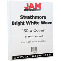 JAM Paper Papier couverture cartonné Strathmore fini vélin rigide, 8 1/2 x 11 po, blanc lumineux, 25 feuilles/paquet-Vélin blanc lumineux