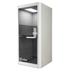Pillar - Cabine téléphonique insonorisée - Blanc/Gris-Cadre en acier résistant, produits écologiques en bois, éclairage et composants électriques de qualité