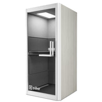 Pillar - Cabine téléphonique insonorisée - Blanc/Gris-Cadre en acier résistant, produits écologiques en bois, éclairage et composants électriques de qualité