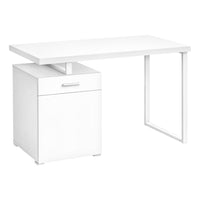 Monarch Specialties - 7760 Bureau 48 po L - Blanc Orientation Gauche Ou Droite-Bureau d'ordinateur moderne fini blanc avec 1 tiroir , 1 armoire de rangement et dessus flottant