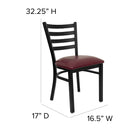 Chaise de restaurant HERCULES en acier à traverses horizontales, noir, siège en vinyle bourgogne (XUDG694BLADBURV)-Barre d'appui courbe