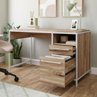 Sauder - La Collection Nova Loft Bureau - Finition Kiln Acacia-Petit tiroir avec glissieres en metal et butees de securite.