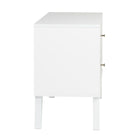Prepac – Table de nuit à 2 tiroirs Milo, style moderne milieu du siècle, blanc (WDNR-1402-1)-Poignées dotées d'un fini en laiton brossé