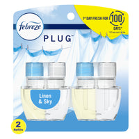 Febreze - Recharges d’huile parfumée pour assainisseur d’air éliminateur d’odeurs Plug, parfum Linen & Sky, Paquet de 2-Plutôt que de masquer les odeurs, il les élimine et laisse un parfum frais et léger