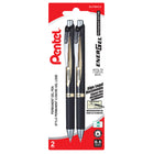 Pentel - Stylos à encre gel permanente EnerGel - 0,5 mm - encre noire - paquet de 2-Corps de conception élégante et stylisée avec accents dorés pour un aspect professionnel