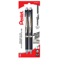 Pentel - Stylos à encre gel permanente EnerGel - 0,5 mm - encre noire - paquet de 2-Corps de conception élégante et stylisée avec accents dorés pour un aspect professionnel