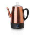 Euro Cuisine – Percolateur à café électrique PER08 8 tasses avec fonction de réchaud, fini cuivre-Le percolateur à café en acier inoxydable au fini cuivré vous permet de préparer et de servir du café avec style