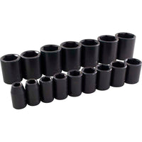 16douilles 6pans 3/8 à 15/16po, prise 1/2po-1