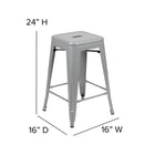 Flash Furniture Tabouret De Bar 24" - Empilable-Argent - Paquet De 4 (4ET3132024SVR)-Convient aux îlots de cuisine et aux restaurants