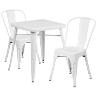 Flash Furniture – Ensemble avec table et 2 chaises empilables, intérieur/extérieur, métal, blanc (CH31330230WH)-Ensemble de table et chaises