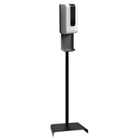Distributeur automatique de désinfectant pour les mains avec support-Dimensions du distributeur avec bac d'égouttement : 10,8 po (haut.) x 4,33 po (larg.) x 5,91 po (prof.) - installé sur un support :  52 po (haut.) x 4,33 po (larg.) x 5,91 po (prof.)