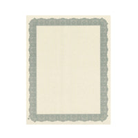 Geographics - Certificats d'argent papier cartonné - 8,5" x 11" - Papier de canne à sucre - Paquet de 15-Papier de canne à sucre naturel non blanchi avec bordure argentée