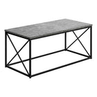 Monarch Specialties - 3785 Table De Salon - 40 po L/Fausse Pierre Grise/Metal Noir-Table basse contemporaine avec dessus au fini texture aspect pierre gris
