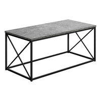 Monarch Specialties - 3785 Table De Salon - 40 po L/Fausse Pierre Grise/Metal Noir-Table basse contemporaine avec dessus au fini texture aspect pierre gris