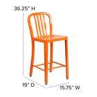 Tabouret à hauteur de comptoir de qualité commerciale pour l'intérieur / l'extérieur de 24 po en métal orange-Conçu pour une utilisation intérieure ou extérieure
