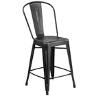 Flash Furniture – Tabouret de comptoir de 24 po avec dossier, pour intérieur, métal vieilli, noir (ET353424BK)-Capacité de poids de 500 lb
