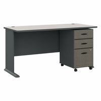 Bush Business Furniture - Bureau 60 po avec classeur mobile Cubix de, ardoise/blanc spectral-L’ensemble comprend : un bureau 60L x 27P et un classeur mobile à 3 tiroirs
