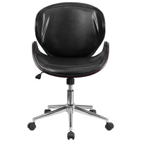 Flash Furniture – Chaise de conférence à pivot mi-dos SDSDM22405MAHBK, cuir noir, bois d'acajou-Chaise de bureau contemporaine en bois