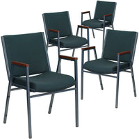 Flash Furniture – Chaise empilable robuste à revêtement vert à motifs et rembourrage de 3 po Hercules, avec accoudoirs, 4/pqt-Ensemble de 4 chaises empilables polyvalentes