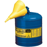 JustriteMD – Bidon de sécurité de type I avec entonnoir, 5 gal, 11 3/4 x 16 7/8 po, bleu-Les bidons de sécurité de type I sont conçus avec un seul bec pour remplir et verser toutes sortes de liquides inflammables