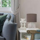 Lampe de table en verre Simple Designs avec abat-jour en tissu, transparent avec abat-jour gris-Cordon de 5 pi