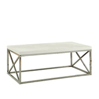 Monarch Specialties - 3028 Table De Salon - Blanc Lustre Avec Metal Chrome-Table à café à surface blanc lustré, soutenue par une base moderne en chrome poli