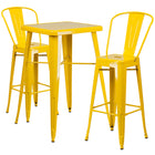 Flash Furniture – Ensemble avec table bistro et 2 tabourets, intérieur/extérieur, métal, jaune (CH31330B230GBYL)-Ensemble de table et tabouret à la hauteur de comptoir