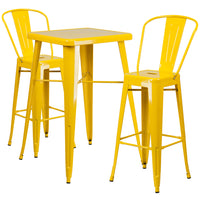 Flash Furniture – Ensemble avec table bistro et 2 tabourets, intérieur/extérieur, métal, jaune (CH31330B230GBYL)-Ensemble de table et tabouret à la hauteur de comptoir