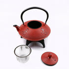 Tao Tea Leaf - Grande théière en fonte avec support, 1,15 L, rouge-Revêtement intérieur en émail pour des années d’utilisation