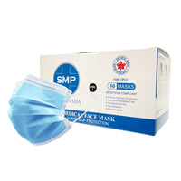 SMP Canadian - ASTM Niveau 3 Masques faciaux à 3 plis - 50 pcs x 24 Pack-Fabrique au Canada : Tous nos masques faciaux ASTM sont conçus, fabriques et emballes en Ontario, Canada.