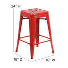 Flash Furniture – Tabouret de comptoir en acier de 24 po à siège carré et sans dossier, int/ext, rouge (CH3132024RED)-Trou de drainage dans le siège
