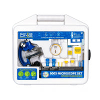 Explore One - Explorez un ensemble de 45 microscopes 900X avec etui-Le microscope classique original 28 pieces 900X vous en offre desormais plus avec 45 pieces dans l'ensemble. Sont inclus tous les outils necessaires pour observer les diapositives preparees incluses, faire eclore les œufs inclus de vraies crevettes de saumure et pour rassembler et stocker les specimens collectes sur le terrain.