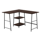 Monarch Specialties - 7590 Bureau 48 po L - Dessus Espresso De Coin/Metal Noir-Bureau d'ordinateur de style industriel avec 2 étagères fixes et ouvertes supporté par une base de style chevalet en métal noir