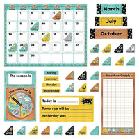 TREND enterprises Inc. Ensemble de calendrier et babillard, aspect métallique, 106 pièces-Grille de calendrier avec dates découpées, mois et accessoires pour afficher les horaires et enseigner sur le temps et les événements