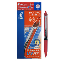 Pilot - Stylos à bille roulante Hi-Tecpoint Grip V7 à pointe rétractable – 0,7 mm – rouges – paquet de 12  -Stylo à bille roulante à pointe en aiguille  
