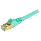 StarTech Câble de raccordement Ethernet Cat6a blindé, 7 pi, turquoise (C6ASPAT7AQ)-Protecteurs de pinces pour connecteur RJ-45 empêchent le câble de s’accrocher ou de briser pendant l’installation