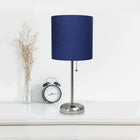 LimeLights - Lampe bâton en acier brossé avec prise de charge et abat-jour en tissu, paquet de 2, bleu marine-Ampoule à culot moyen de type A 19 de 60 watts vendue séparément