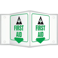 Accuform Signs - Enseigne Projection « First Aid », 6po x 8-1/2po, Plastique, Anglais Avec Pictogramme-Type d'affichage Boulonné