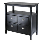 Winsome – Vaisselier de la collection Timber à 2 portes, fini noir-Vaisselier élégant doté de 2 tablettes ouvertes et d’un compartiment de rangement à 2 portes muni d’une tablette