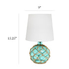 Lampe de table Elegant Designs en verre de mer océanique avec abat-jour en tissu blanc, Aqua-Cordon de 6 pi