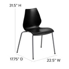 Flash Furniture - Chaise empilable noire de la série HERCULES d’une capacité de 770 lb avec soutien lombaire et cadre argenté-Garantie à vie limitée sur le cadre