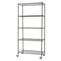 Étagère à tablettes grillagées à 5 niveaux TRINITY Basics, Avec roulettes, Noire (TBFPB-0933)-Homologation NSF