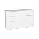Prepac - Commode Astrid WDBR-0402-1-V à 6 tiroirs, blanc Cristal-Poignées en cristal acrylique élégantes
